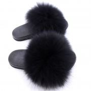 Womens Fluffy Furry raccoon Slides Multicolor Fur Slides