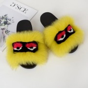 Real Fox Fur Slides Mink Slides Monster Pattern