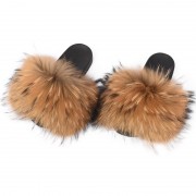 Womens Fluffy Furry raccoon Slides Multicolor Fur Slides