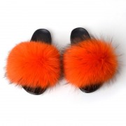 Womens Fluffy Furry raccoon Slides Multicolor Fur Slides