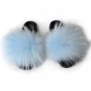 Womens Fluffy Furry raccoon Slides Multicolor Fur Slides