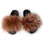 Womens Fluffy Furry raccoon Slides Multicolor Fur Slides