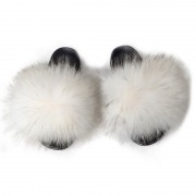 Womens Fluffy Furry raccoon Slides Multicolor Fur Slides