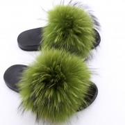 Womens Fluffy Furry raccoon Slides Multicolor Fur Slides