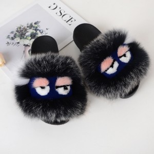 Real Fox Fur Slides Mink Slides Monster Pattern