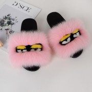 Real Fox Fur Slides Mink Slides Monster Pattern