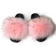 Womens Fluffy Furry raccoon Slides Multicolor Fur Slides