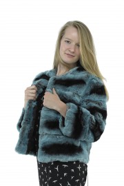 REAL REX RABBIT FUR CHINCHILLA JACKET BLUE COLOR