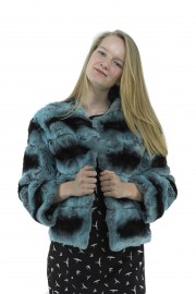 REAL REX RABBIT FUR CHINCHILLA JACKET BLUE COLOR