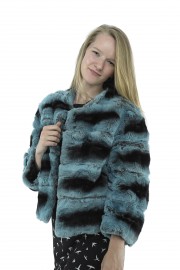 REAL REX RABBIT FUR CHINCHILLA JACKET BLUE COLOR