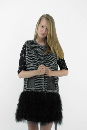 WOMEN'S  RABBIT FUR LONG VEST WITH Tibetan sheep fur drop hem