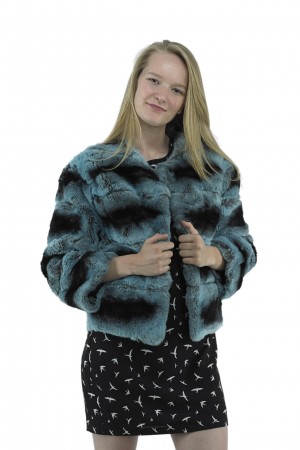 REAL REX RABBIT FUR CHINCHILLA JACKET BLUE COLOR