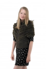 Polyester/Cotton blend and real rabbit fur trim collar cardigans