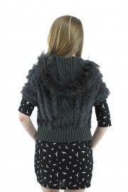 Polyester/Cotton blend and real rabbit fur trim collar cardigans