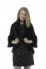 Polyester/Cotton blend and real rabbit fur trim collar cardigans