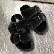 Women Summer Autumn Mink Slippers Mink Fur Sandals