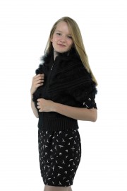 Polyester/Cotton blend and real rabbit fur trim collar cardigans