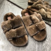 Women Summer Autumn Mink Slippers Mink Fur Sandals