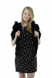 Polyester/Cotton blend and real rabbit fur trim collar cardigans