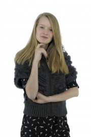 Polyester/Cotton blend and real rabbit fur trim collar cardigans