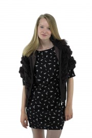 Polyester/Cotton blend and real rabbit fur trim collar cardigans