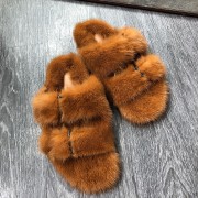 Women Summer Autumn Mink Slippers Mink Fur Sandals