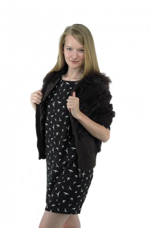 Polyester/Cotton blend and real rabbit fur trim collar cardigans