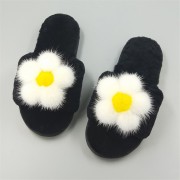 High Quality Cashmere Slippers Womens Decorated with Mink Fur Flower