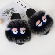 Women Fluff Yeah Multicolor Fox Fur Slippers Mink Fur Slides