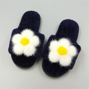 High Quality Cashmere Slippers Womens Decorated with Mink Fur Flower