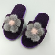 High Quality Cashmere Slippers Womens Decorated with Mink Fur Flower