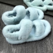 Women Real Mink Fur Slippers Fluffy Slides Real Mink Fur Sandals