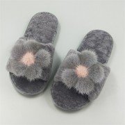 High Quality Cashmere Slippers Womens Decorated with Mink Fur Flower