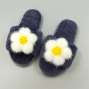 High Quality Cashmere Slippers Womens Decorated with Mink Fur Flower