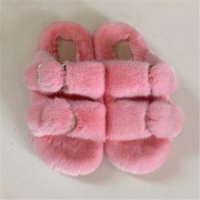 Women Colorful Slides Mink Slippers Mink Fur Sandals