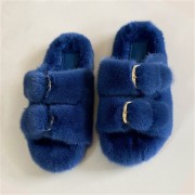 Women Colorful Slides Mink Slippers Mink Fur Sandals