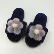 High Quality Cashmere Slippers Womens Decorated with Mink Fur Flower