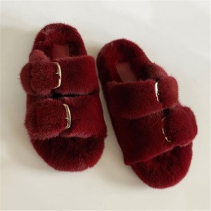 Women Colorful Slides Mink Slippers Mink Fur Sandals