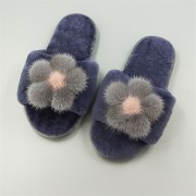 High Quality Cashmere Slippers Womens Decorated with Mink Fur Flower