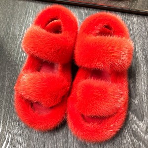 Women Real Mink Fur Slippers Fluffy Slides Real Mink Fur Sandals