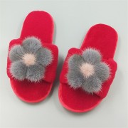 High Quality Cashmere Slippers Womens Decorated with Mink Fur Flower