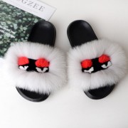 Women Fluff Yeah Multicolor Fox Fur Slippers Mink Fur Slides