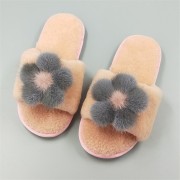 High Quality Cashmere Slippers Womens Decorated with Mink Fur Flower