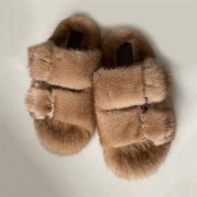 Women Colorful Slides Mink Slippers Mink Fur Sandals