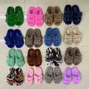 Women Colorful Slides Mink Slippers Mink Fur Sandals