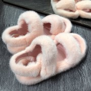 Women Real Mink Fur Slippers Fluffy Slides Real Mink Fur Sandals