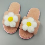 High Quality Cashmere Slippers Womens Decorated with Mink Fur Flower