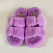 Women Colorful Slides Mink Slippers Mink Fur Sandals