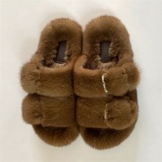 Women Colorful Slides Mink Slippers Mink Fur Sandals