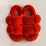 Women Colorful Slides Mink Slippers Mink Fur Sandals